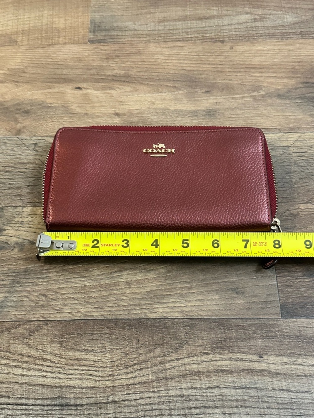 Coach Metallic Cherry Pebbled Leather Zip Around Wallet Gold Hardware - Picture 5 of 6